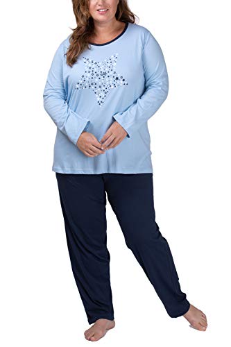 Moonline Plus - Pijama de Mujer en Tallas Grandes (XL-4XL) con Estampado 'Dreams Come True', Color:Azul Claro, GrÃ¶ÃŸe Textil:60/62