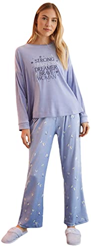 Women'secret Pijama Largo Azul Efecto Terciopelo Suave