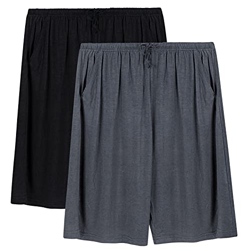 2 Piezas Pantalones Cortos de Pijama para Hombre Verano Shorts Cintura ajustable de Modal con Bolsillos Gris + Negro L
