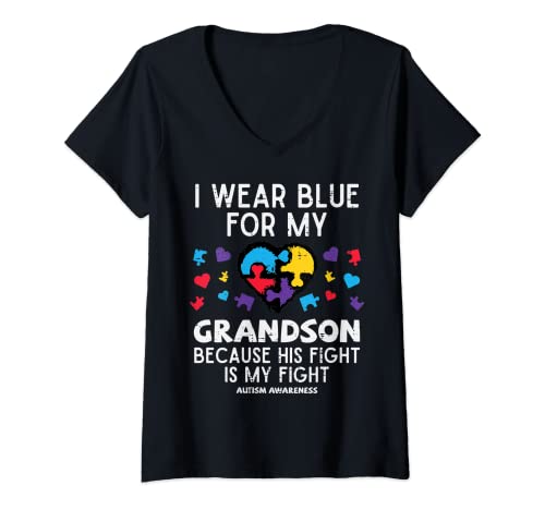 Mujer Me pongo azul para nieto lucha autismo consciente abuelo abuela Camiseta Cuello V
