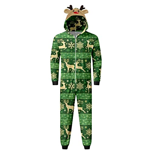 Beokeuioe Mono acogedor con capucha con cremallera, pijama familias mujer hombre Navidad pijama conjunto de una pieza ropa de dormir mono, B (hombres) verde, XXL