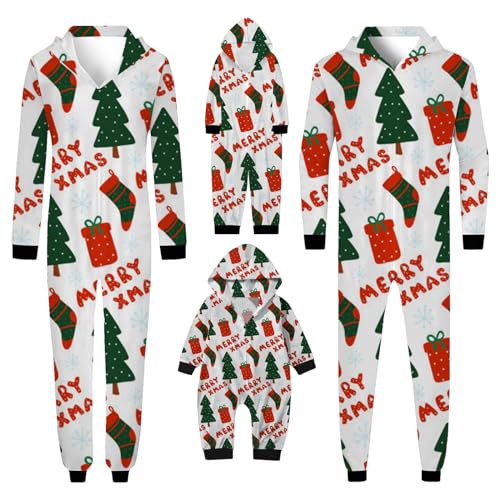 KEIZHUONIQIU Mono de una pieza pijama de Navidad conjunto de pijama de Navidad Navidad familia pijamas parejas mono acogedor sudadera con capucha con cremallera bebé niños mamá papá, niños, 8 años